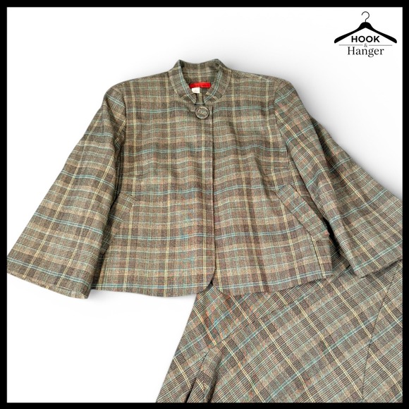 Tapemeasure Plaid Swing Jacket Flared Midi Skirt Suit Set 10 Academia Brown 40s - Picture 8 of 16